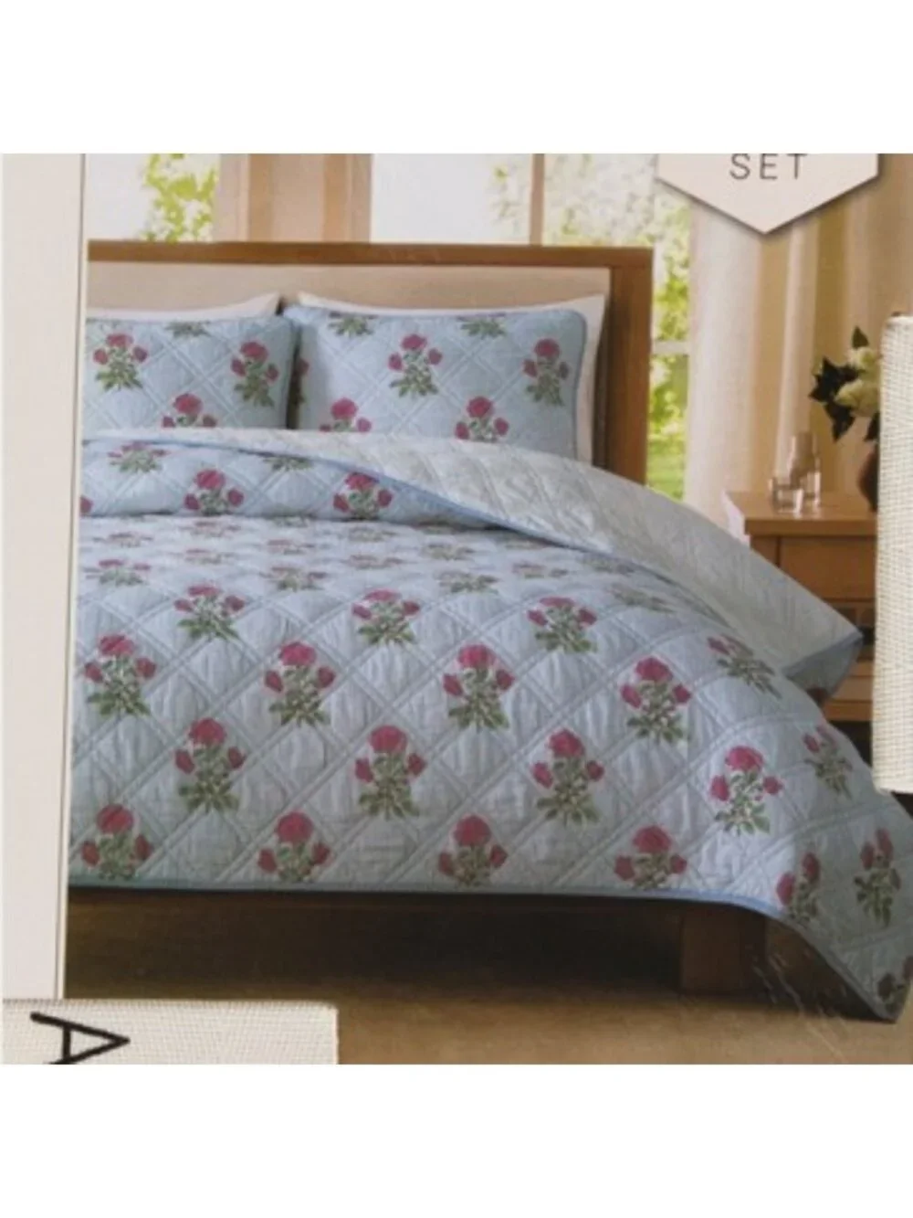 RACHEL ZOE Cotton Striped Reversible Floral To Dot Quilt Set